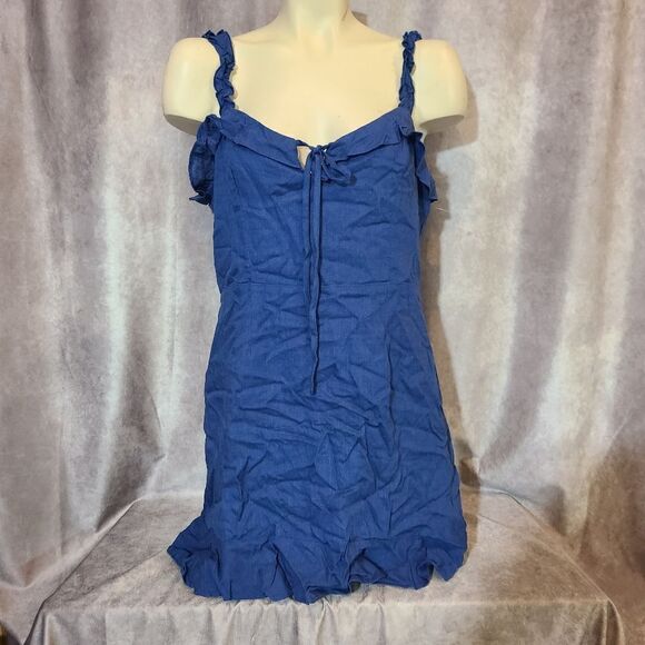 Lulu's Blue Linen Blend Mini Dress Size Large - Picture 2 of 5